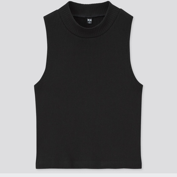🔺UNIQLO CROP TOP RIBBED SLEEVELESS/ BLACK / XS 🖤 - Picture 1 of 7
